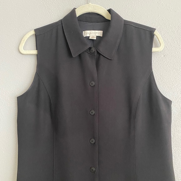 Womens Straight Shift Dress Size 12 Black Button Down Collared Casual Corner - Picture 2 of 9